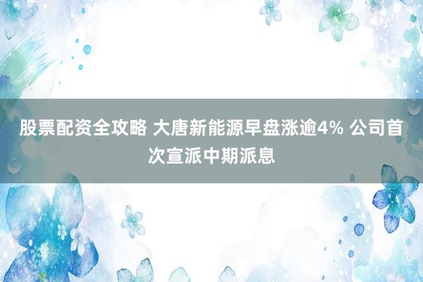 股票配资全攻略 大唐新能源早盘涨逾4% 公司首次宣派中期派息